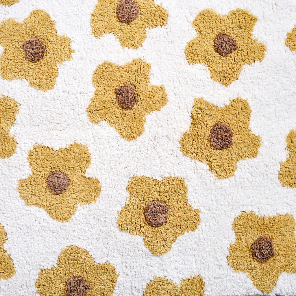 Anti Slip Cotton Yellow Daisy Mat 83x53cm Nestasia