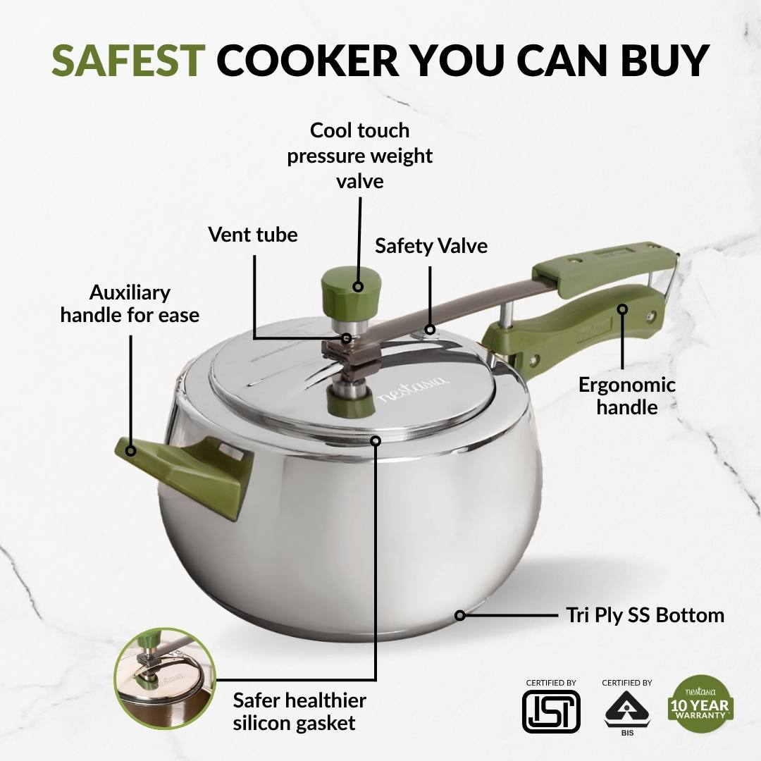 Zesta Stainless Steel Induction Bottom Pressure Cooker 5 Litre 10 Y Warranty Nestasia