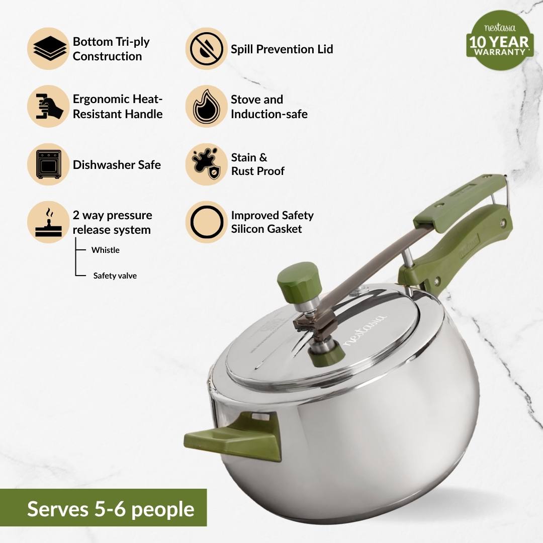 Zesta Stainless Steel Induction Bottom Pressure Cooker 5 Litre 10 Y Warranty Nestasia