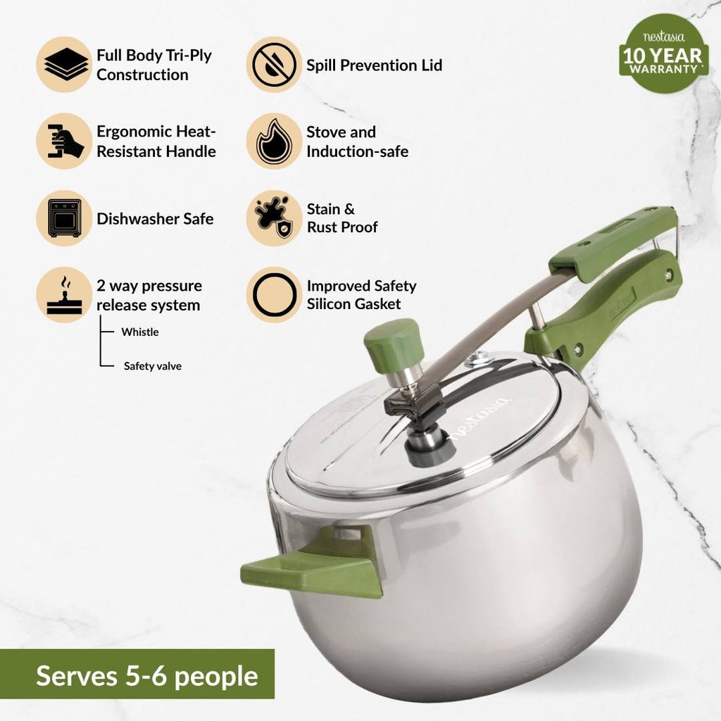 Zesta Triply Stainless Steel Inner Lid Induction Safe Pressure Cooker 5 Litre Nestasia