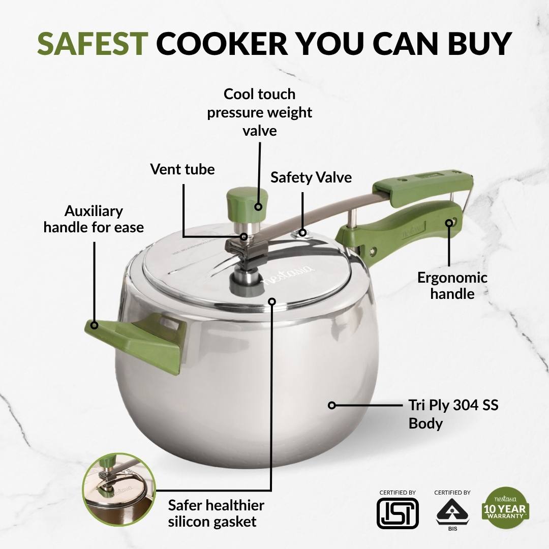 Zesta Triply Stainless Steel Inner Lid Induction Safe Pressure Cooker 5 Litre Nestasia
